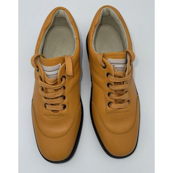 TOD'S LOW TOP SNEAKERS EU 37 1/2, US 7.5 Orange Leather Lace Up - Picture 4 of 11